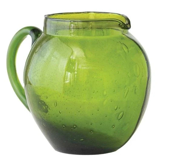 Hand-Blown Green Glass Pitcher