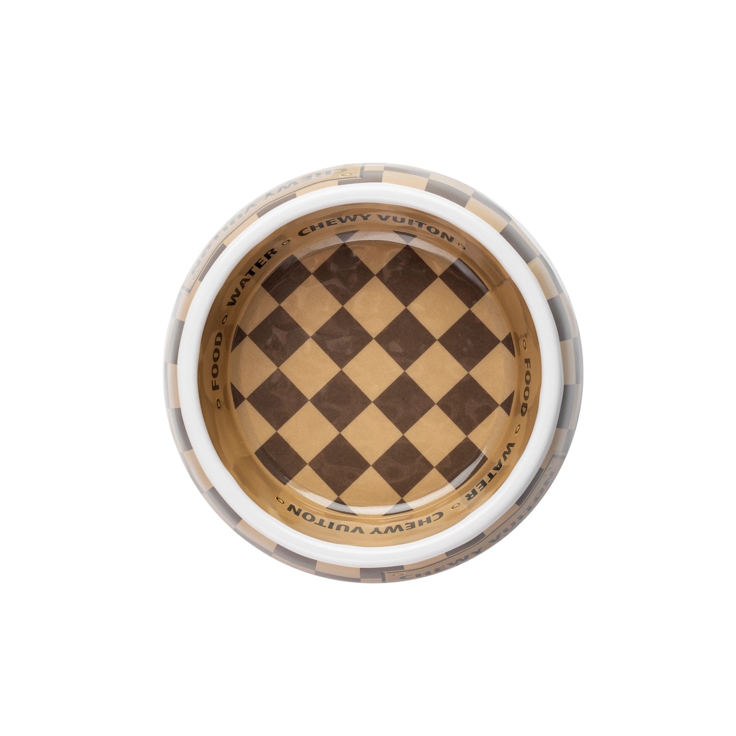 Tan Checker Chewy Vuiton Dog Bowl