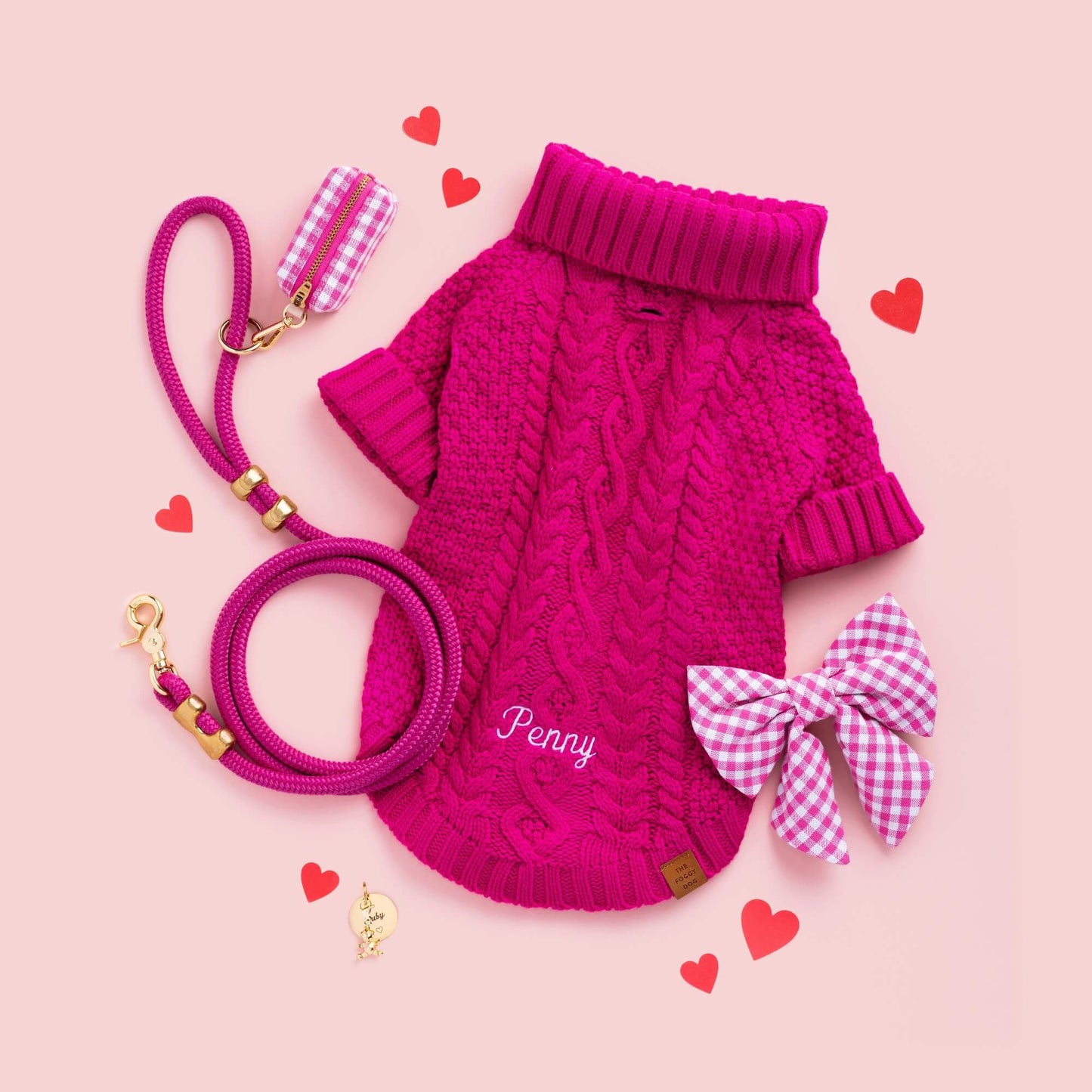 Hot Pink Gingham Lady Dog Bow by The Foggy Dog