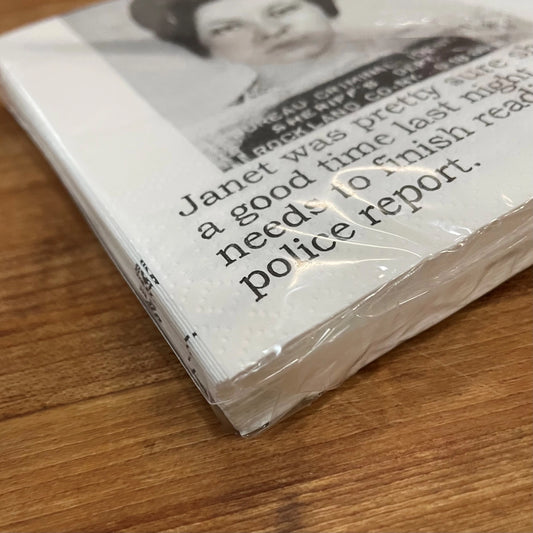 "Janet Was Pretty Sure..." Mugshot Paper Cocktail Napkins (20 pk)