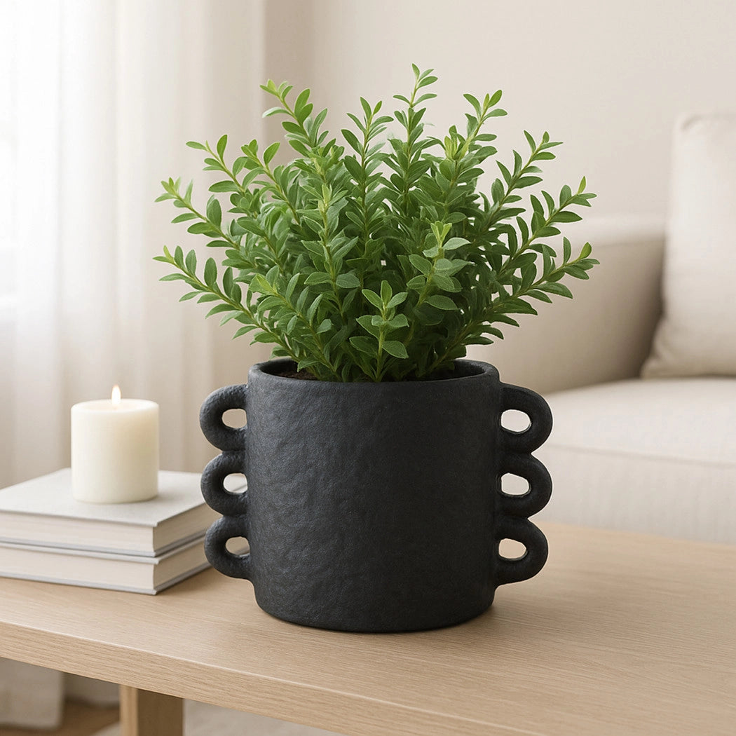 Black Ceramic Multi-Loop Arch Handle Planter Pot