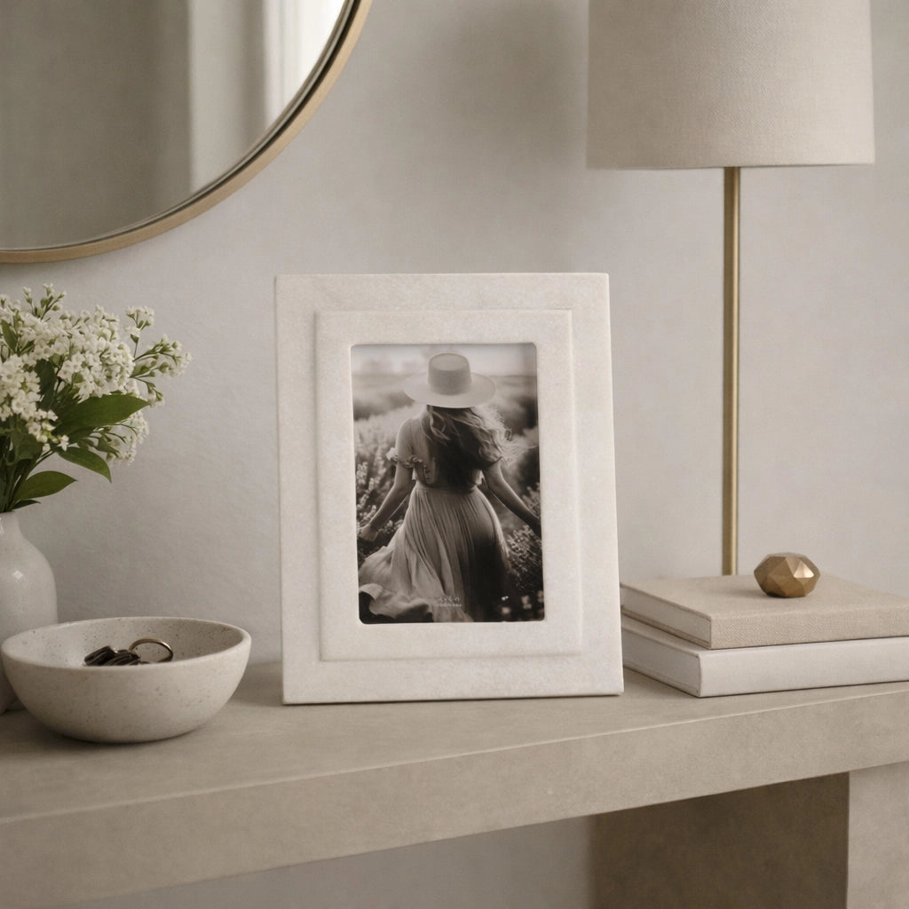 Modern White Marble Photo Frame w/ Beveled Edges