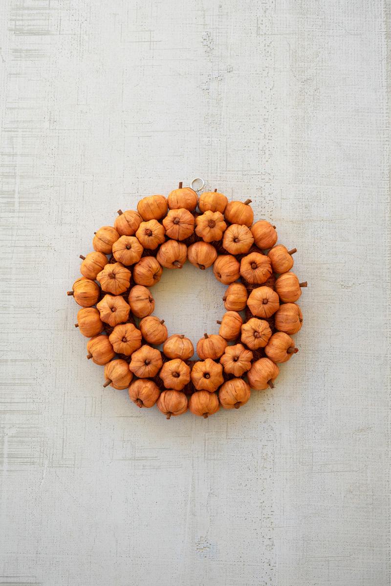 Orange Faux Pumpkin Wreath 19"