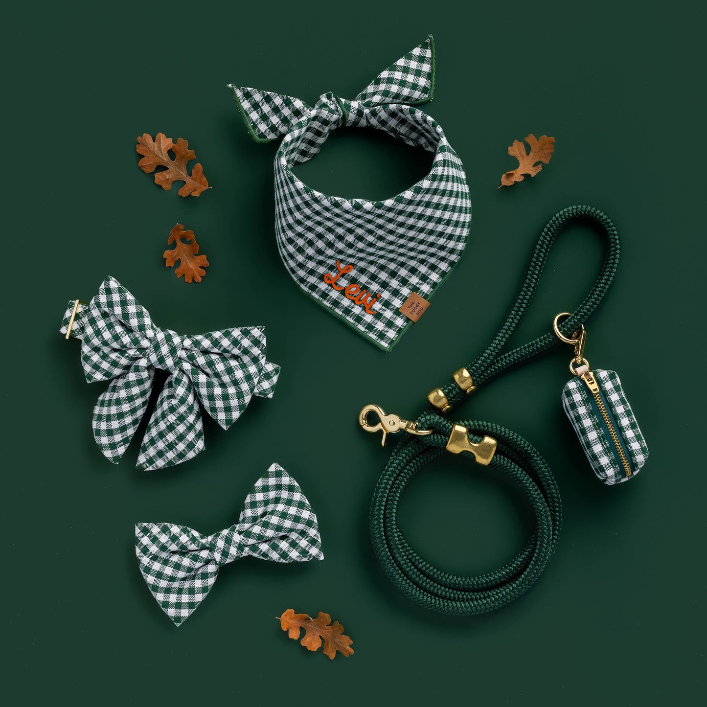 Evergreen Gingham Waste Bag Holder by The Foggy Dog