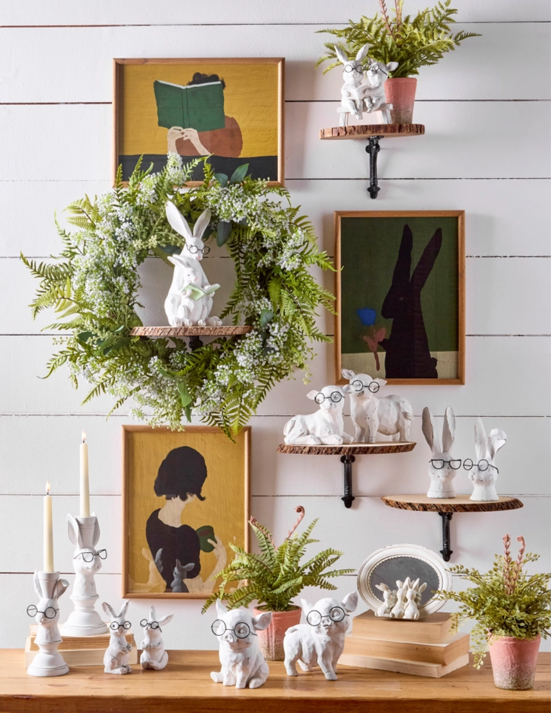 8.25" Rabbits With Glasses Mirrored Decor