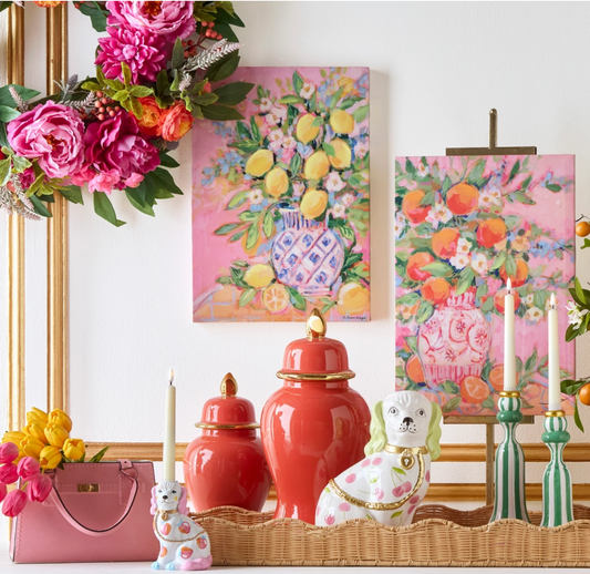 10" Green Stripe Candlesticks (Set of 2)