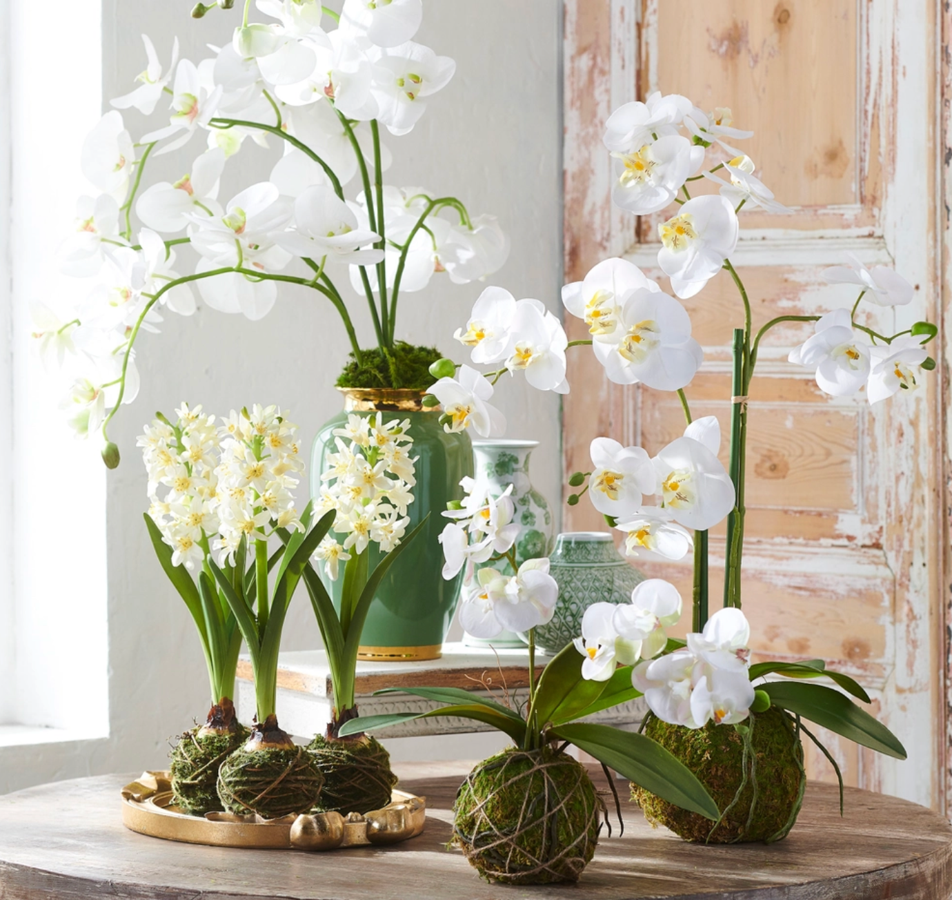 15" Real Touch White Orchid With Moss Ball