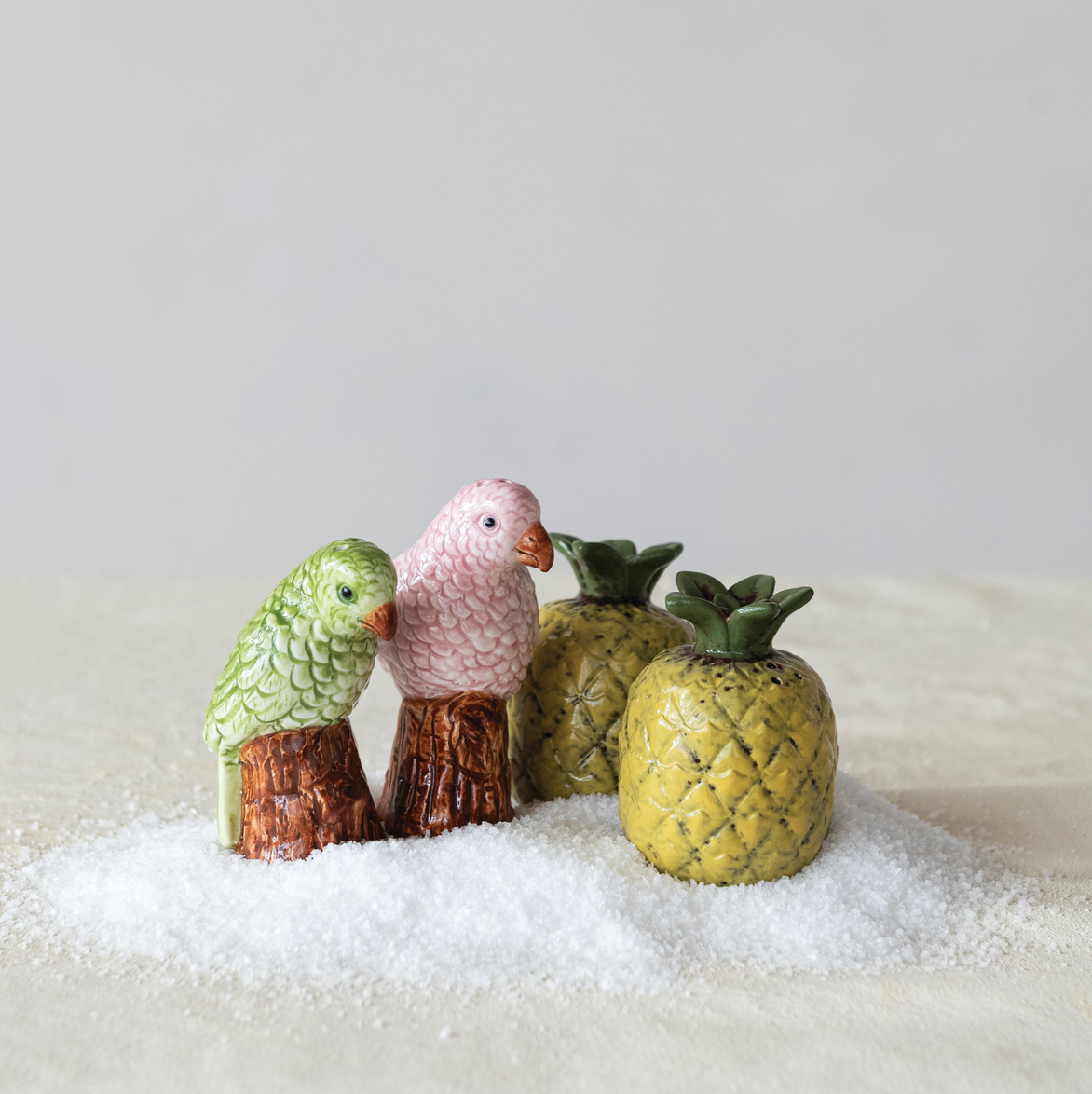 Hand-Painted Stoneware Parrot Shaped Salt & Pepper Shakers (Set of 2)