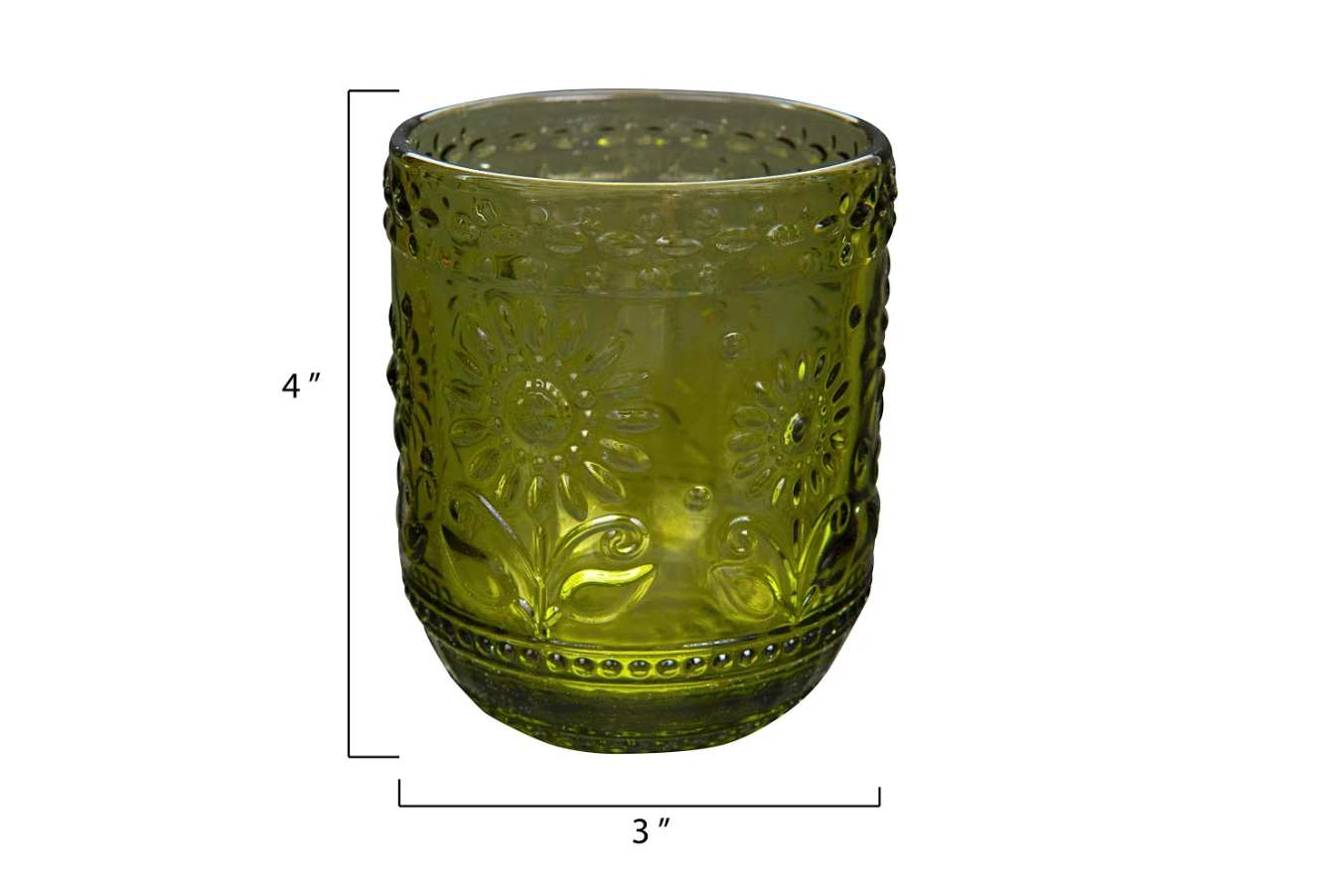 Green Glass Embossed Votive Holder