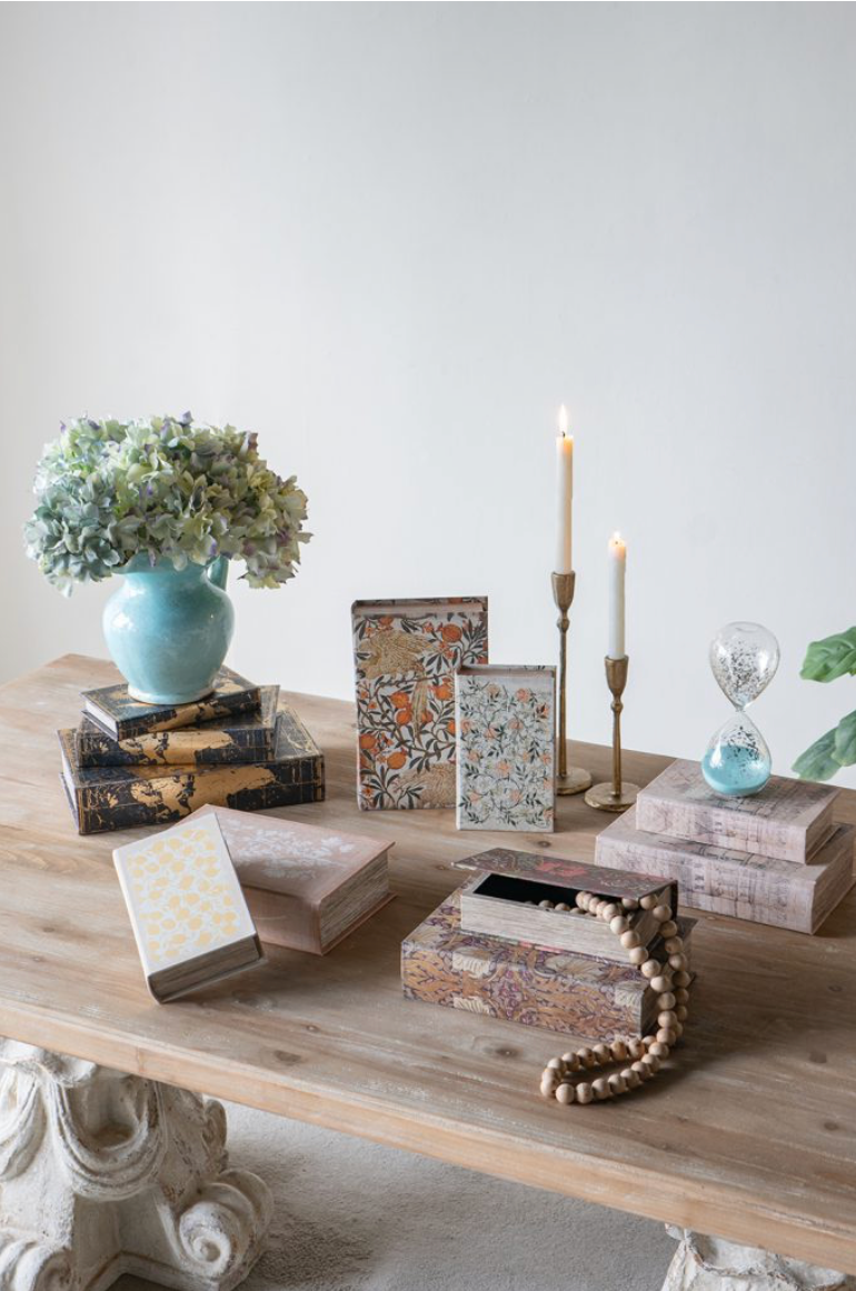 Decorative Book Boxes w/ Architectural Sketch Motifs (Set of 2)