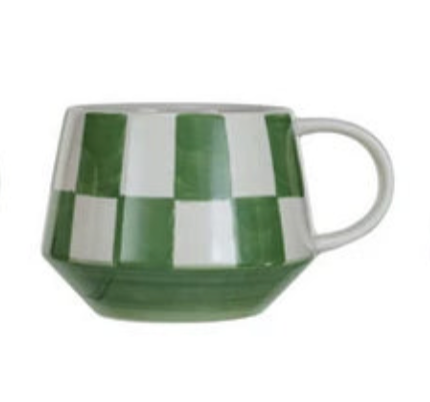 Stoneware Mug w/ Check Pattern 10 oz (2 Colors)