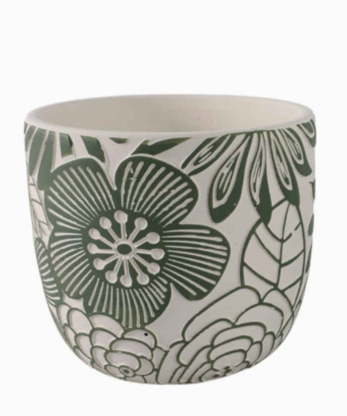 White & Green Ceramic Floral Planter Pot (2 Sizes)