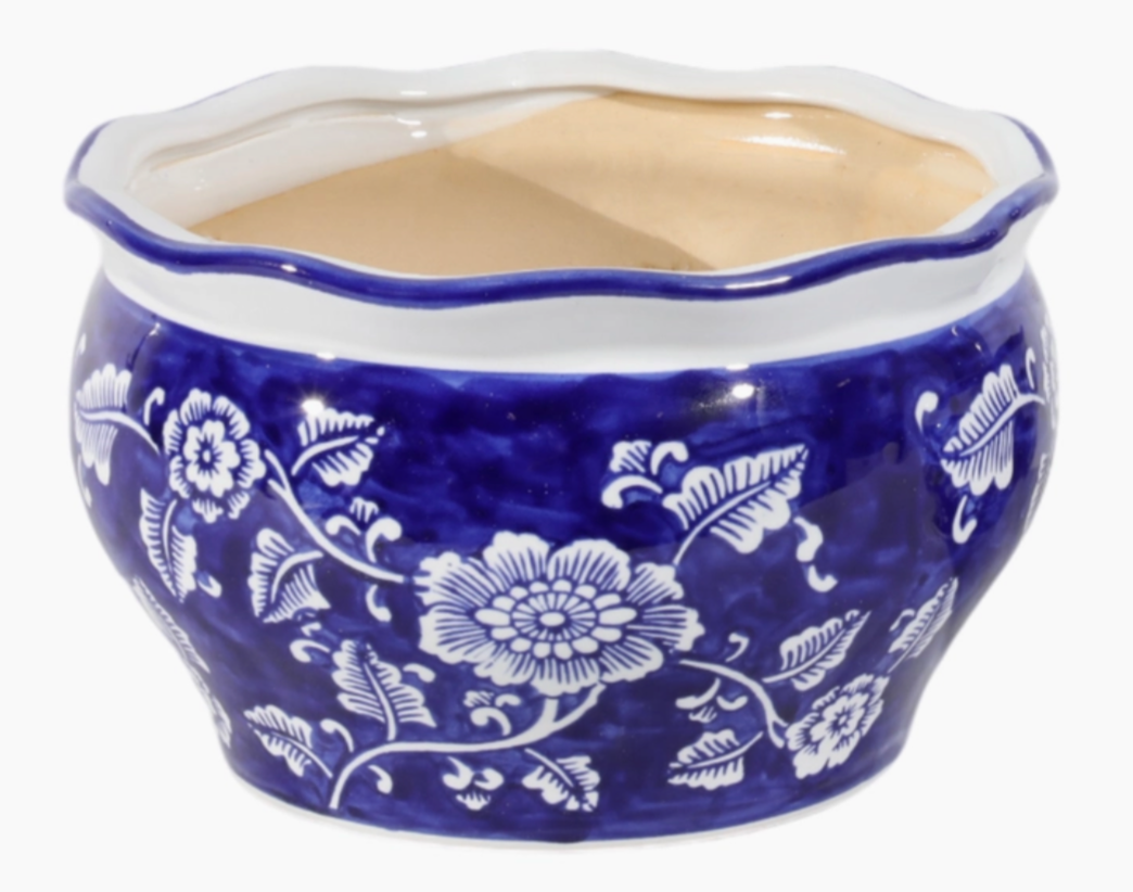 Ceramic Chinoiserie Planter Pot w/ Ruffle Rim (2 Sizes)
