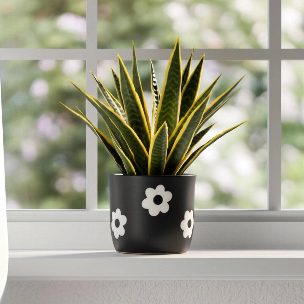 6" Black & White Flower Power Planter