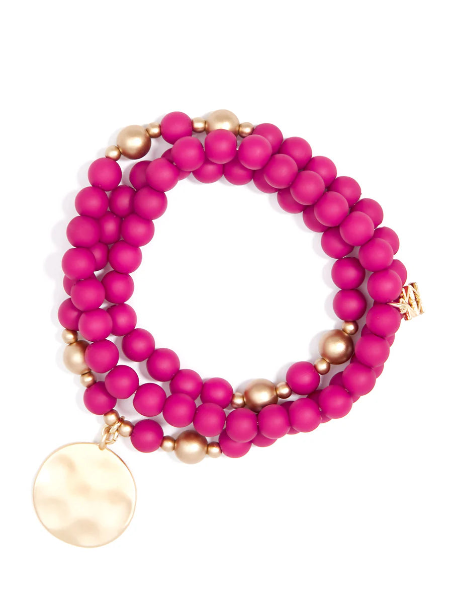Matte Beaded Wrap Charm Bracelet Jewelry - Hot Pink