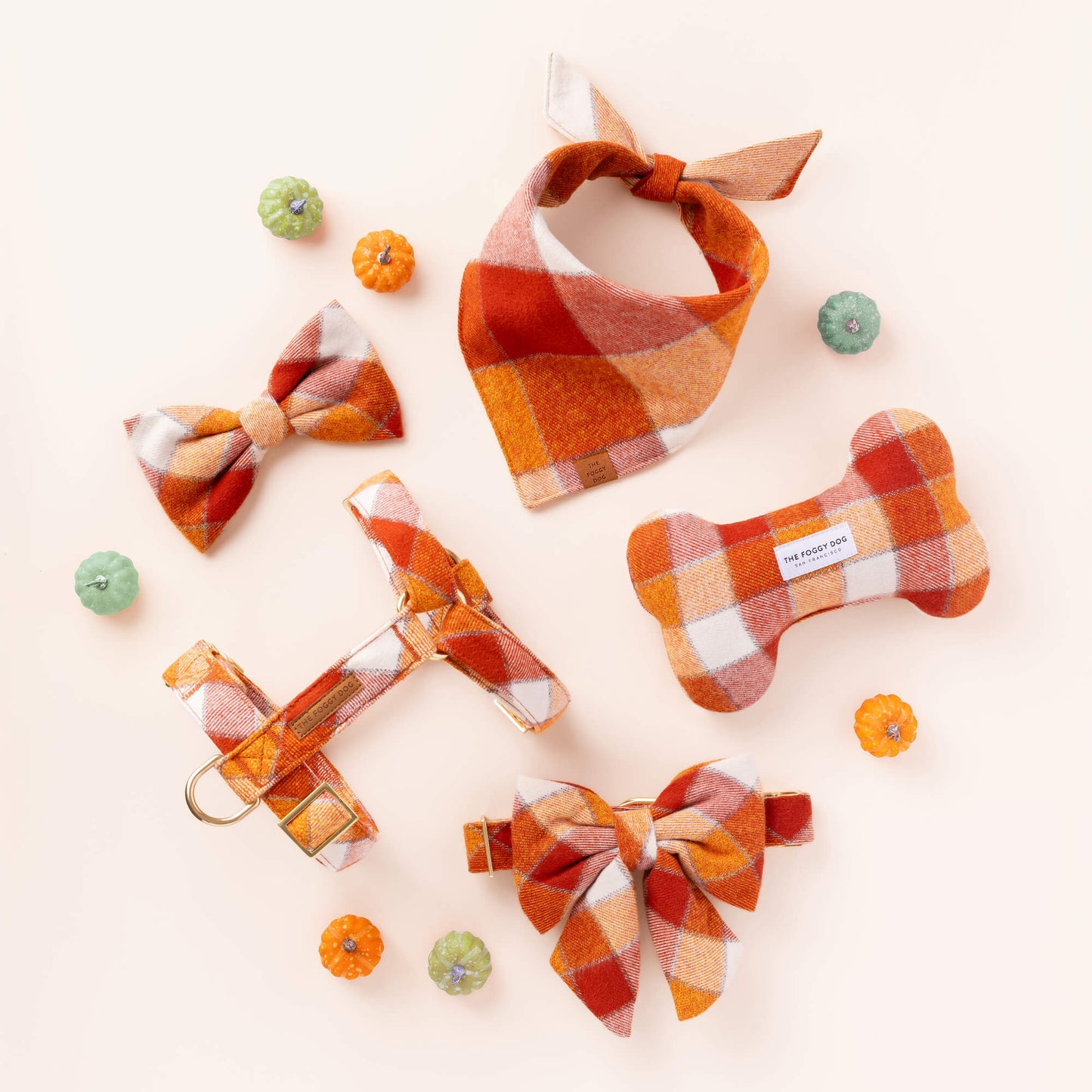 Pumpkin Spice Plaid Flannel Lady Dog Bow by The Foggy Dog