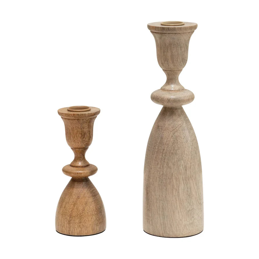 Mango Wood Taper Candle Holders (Set of 2)