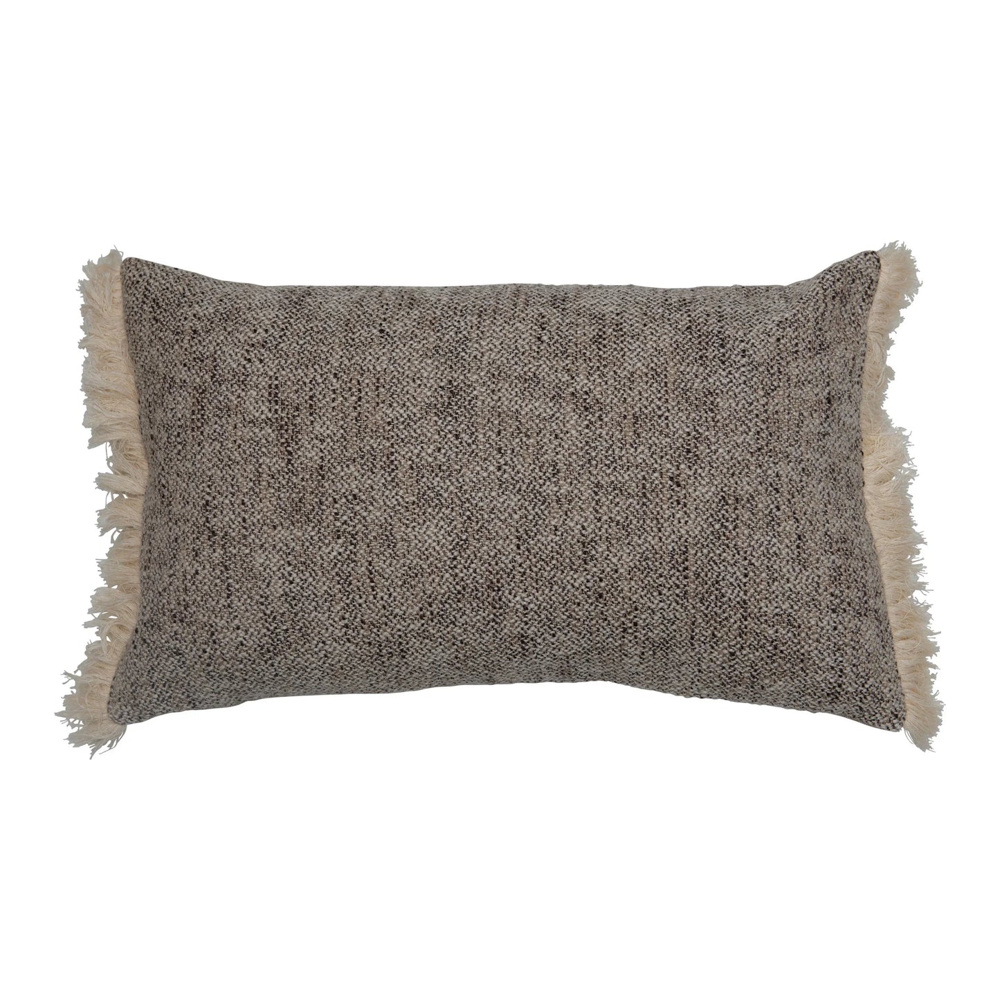Cotton Lumbar Pillow w/ Chambray Back & Fringe