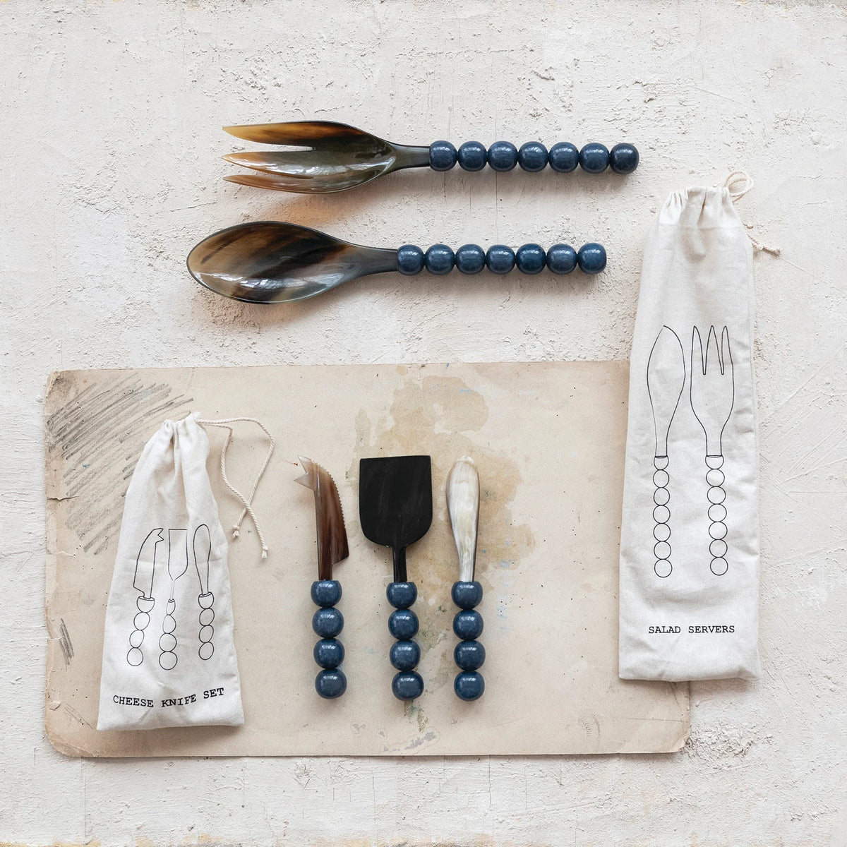 3-Piece Natural Horn Cheese Knife Set with Resin Handles