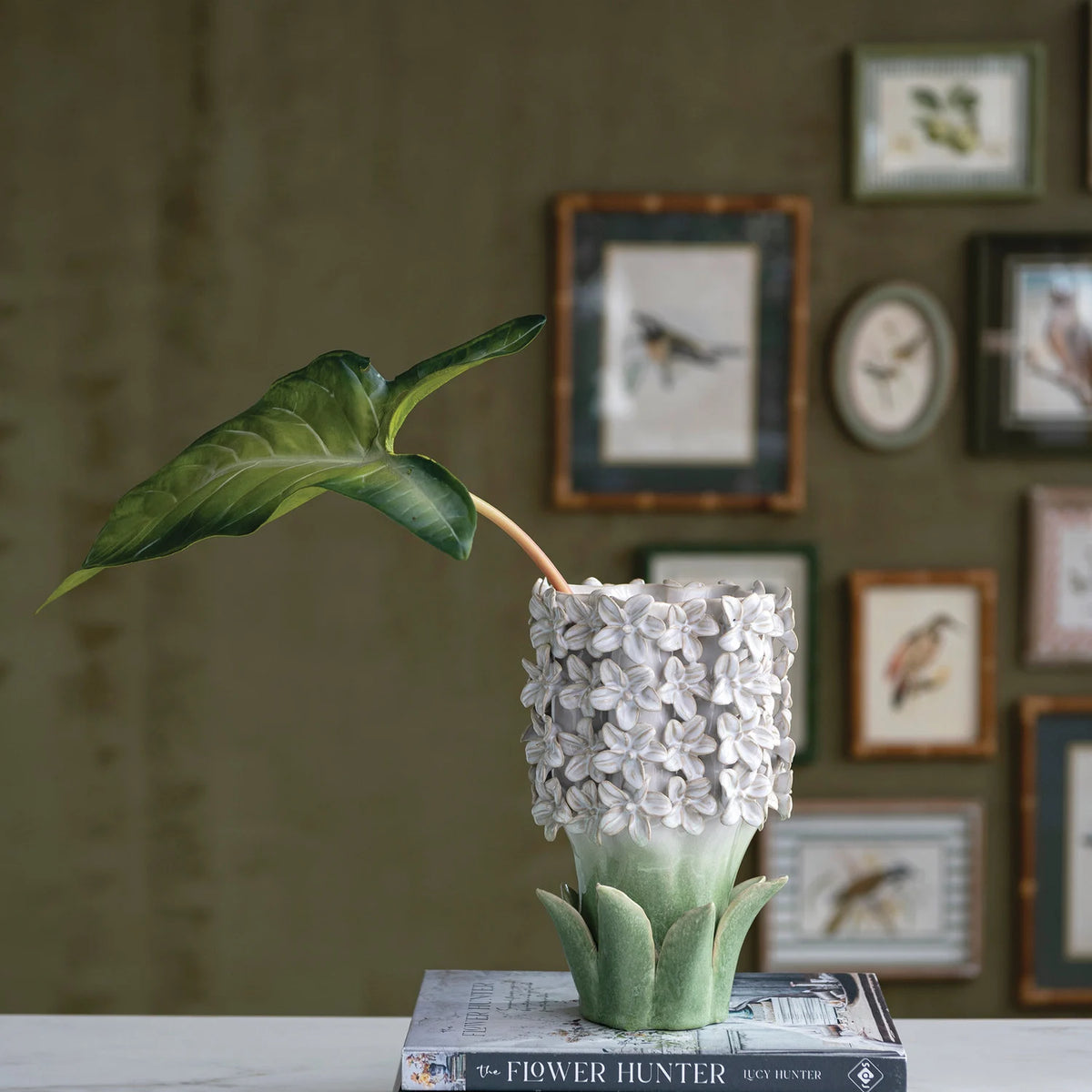 Botanical Stoneware Vase with Raised Florals