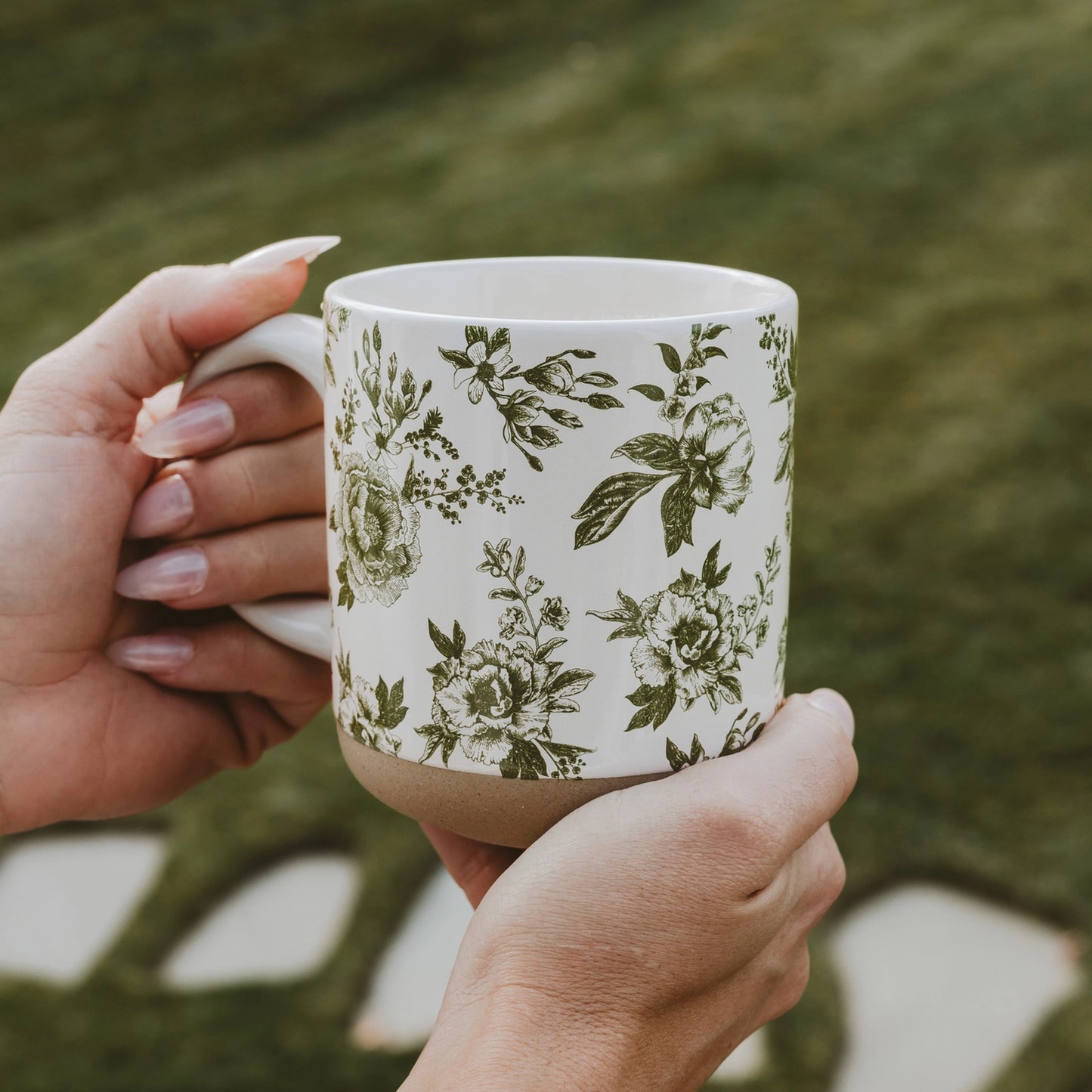 Green Delft Stoneware Mug 14 oz