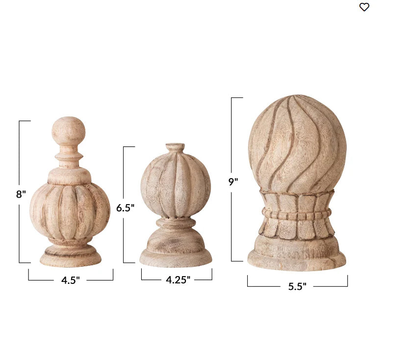 Hand-Carved Mango Wood Finials (3 Sizes)