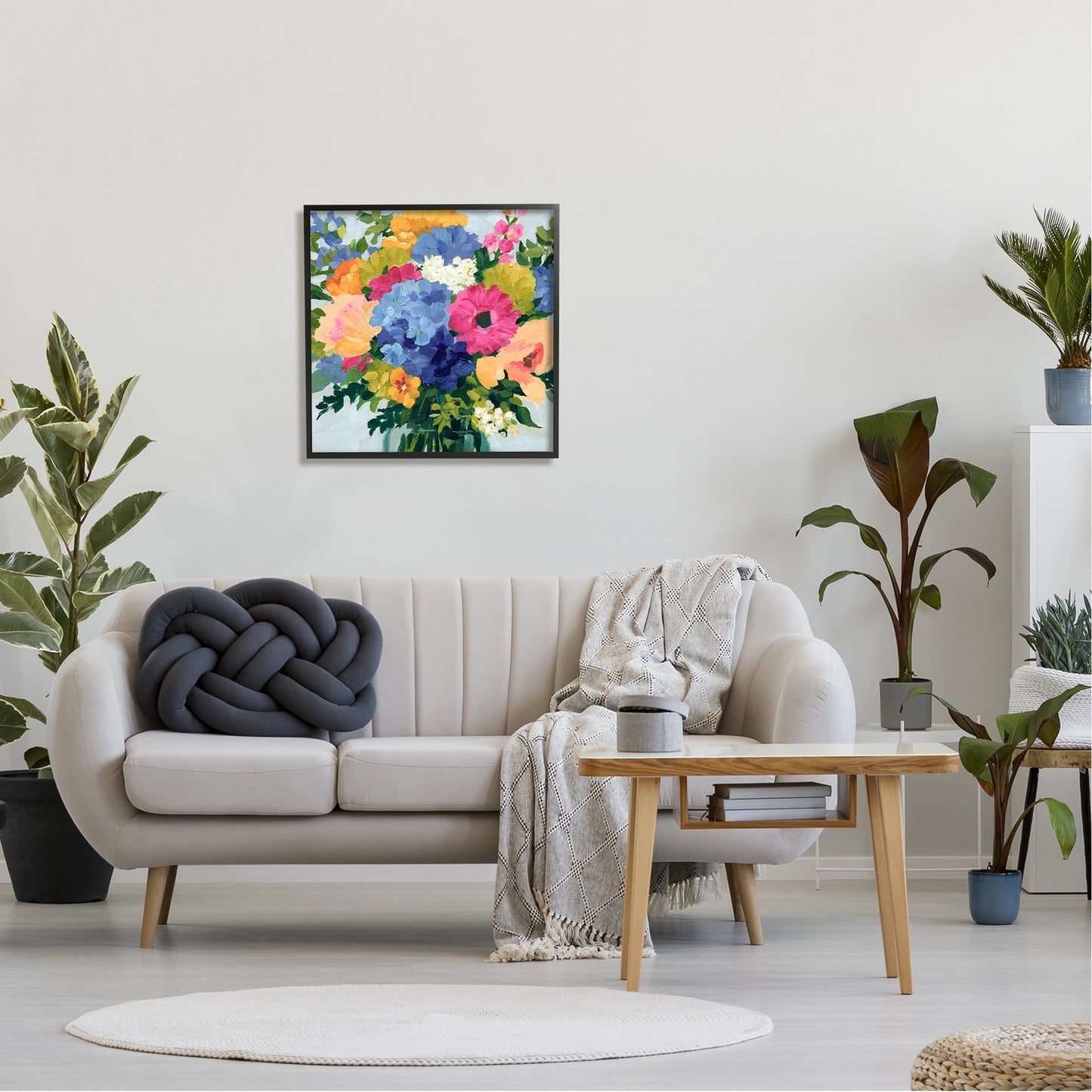 Modern Blue & Pink Bouquet Framed Wall Art 24"x24"