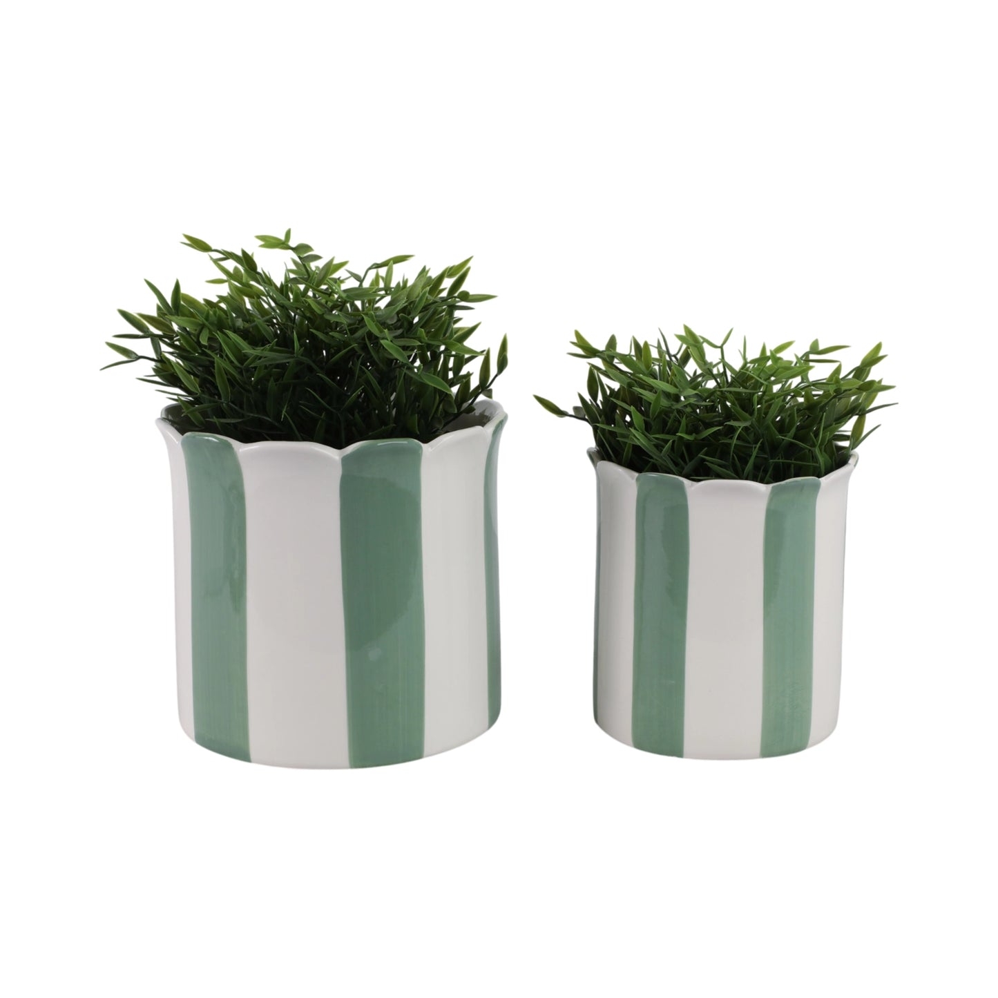 Green & White Striped Planters w/ Scalloped Rim (2 Sizes)
