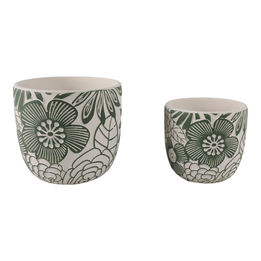 White & Green Ceramic Floral Planter Pot (2 Sizes)