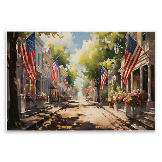American Flag Lined Street Wall Plaque 10x15"