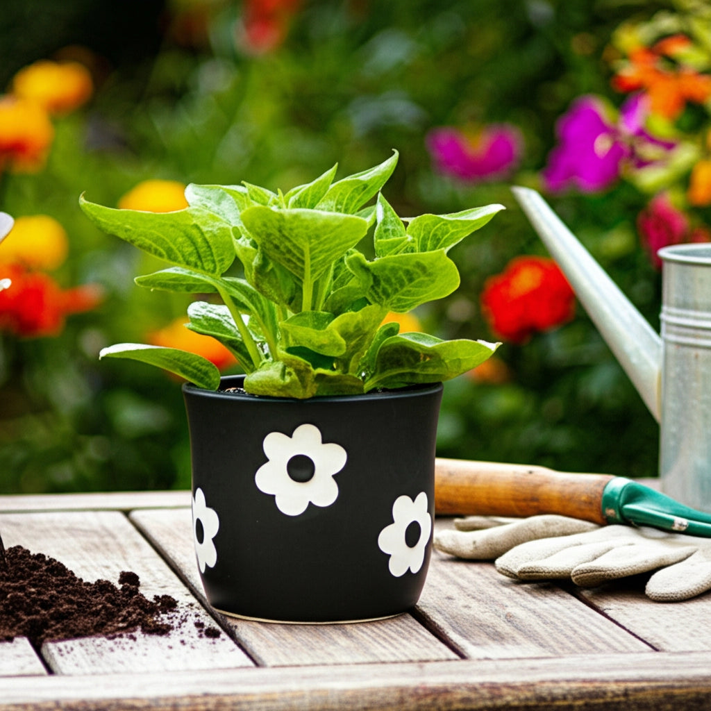 6" Black & White Flower Power Planter
