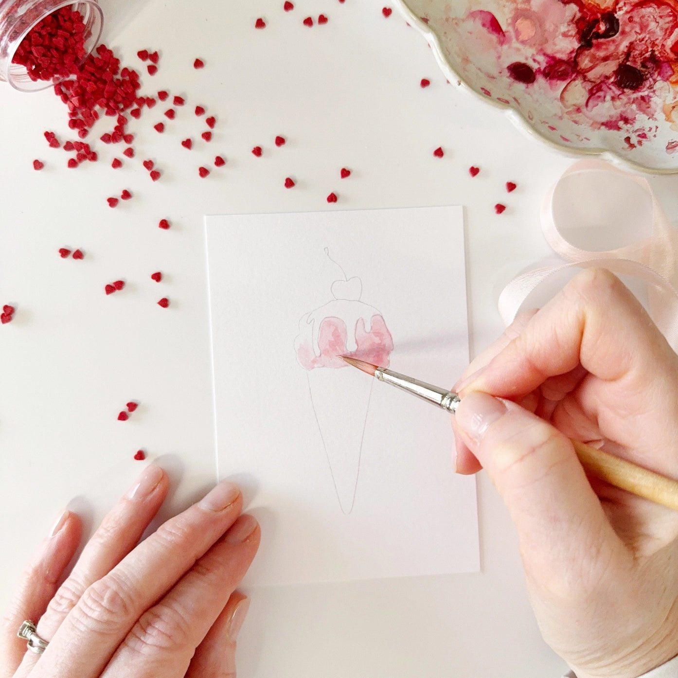 Sweet Treats Valentines Paintable Watercolor Notecard Set by Emily Lex Studio