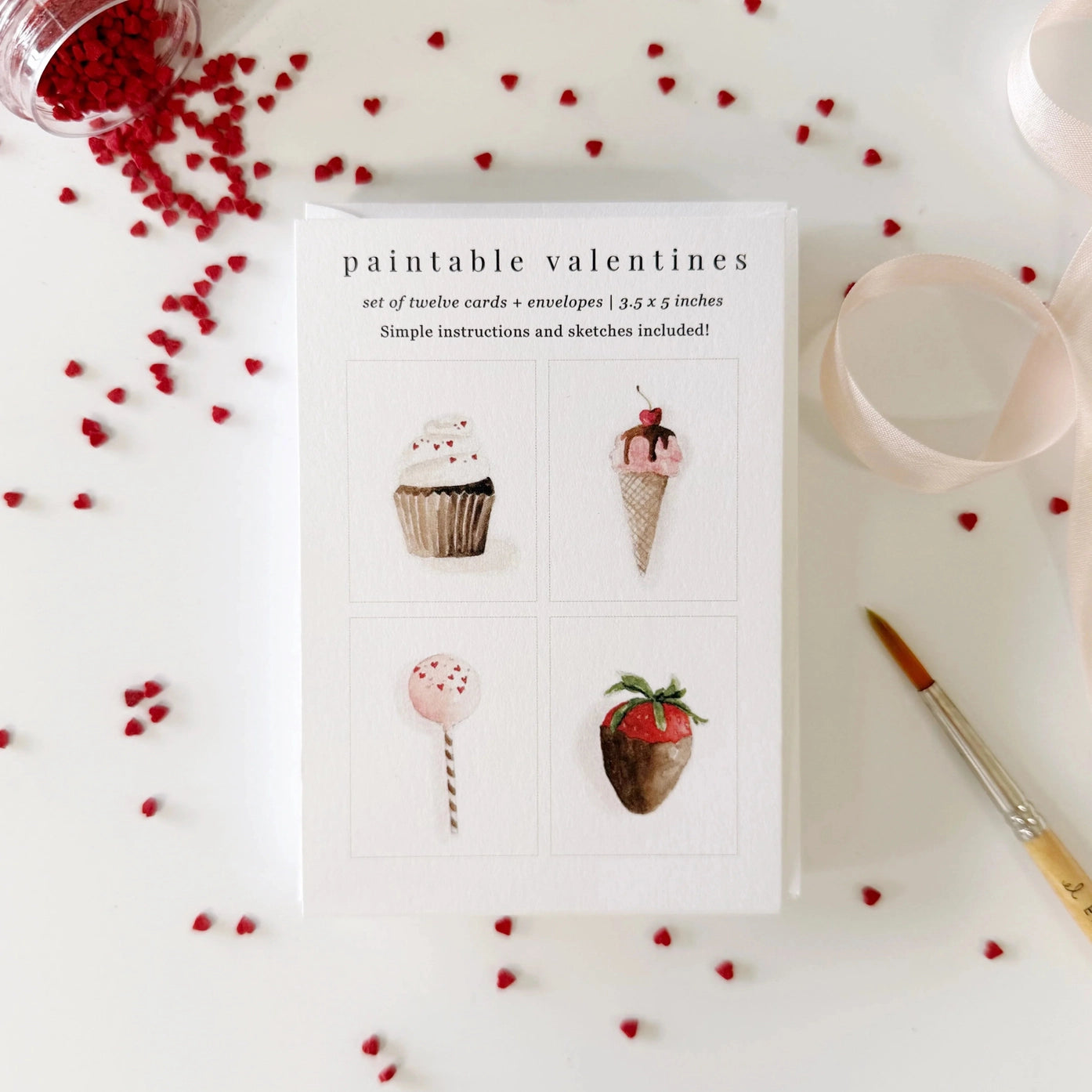 Sweet Treats Valentines Paintable Watercolor Notecard Set by Emily Lex Studio