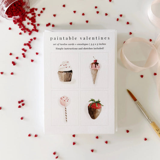 Sweet Treats Valentines Paintable Watercolor Notecard Set by Emily Lex Studio