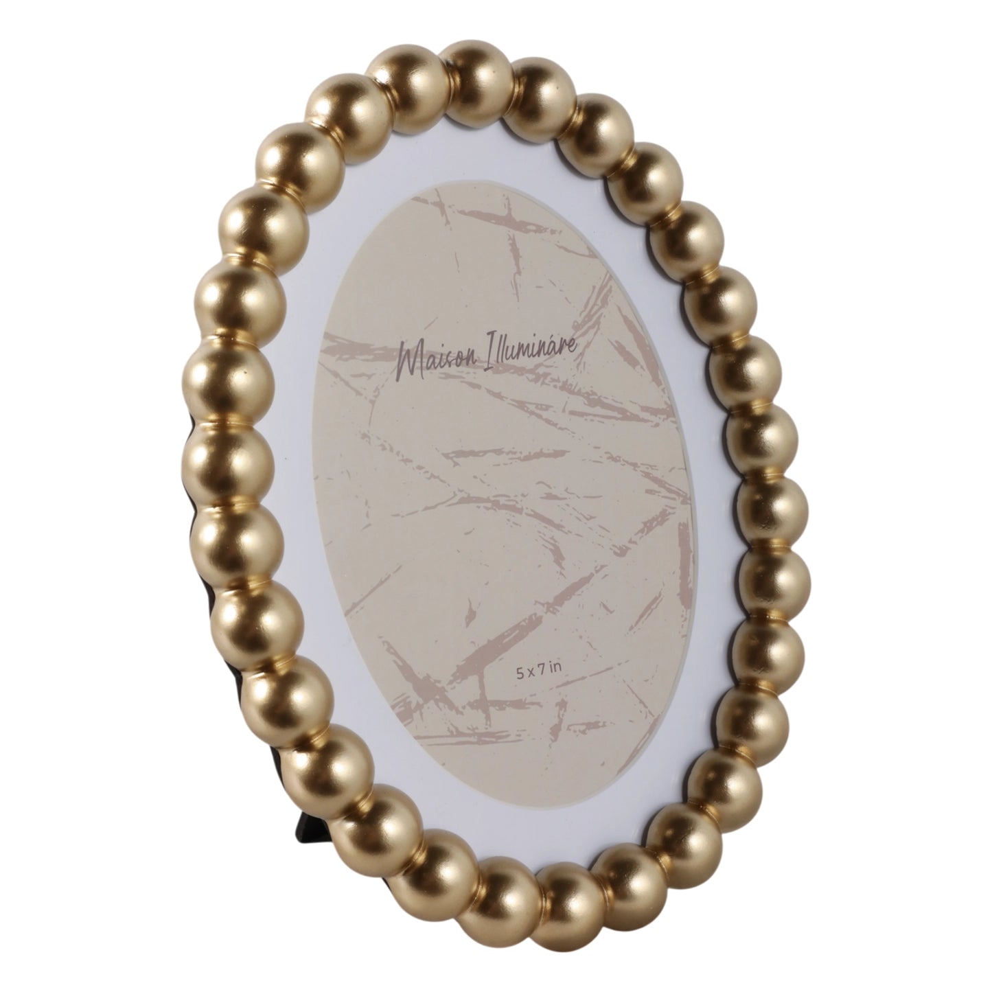 Oval Beaded Photo Frame w/ Matte Gold Finish