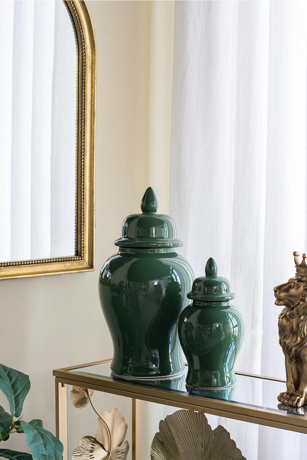 9.5x19" Emerald Ceramic Ginger Jar