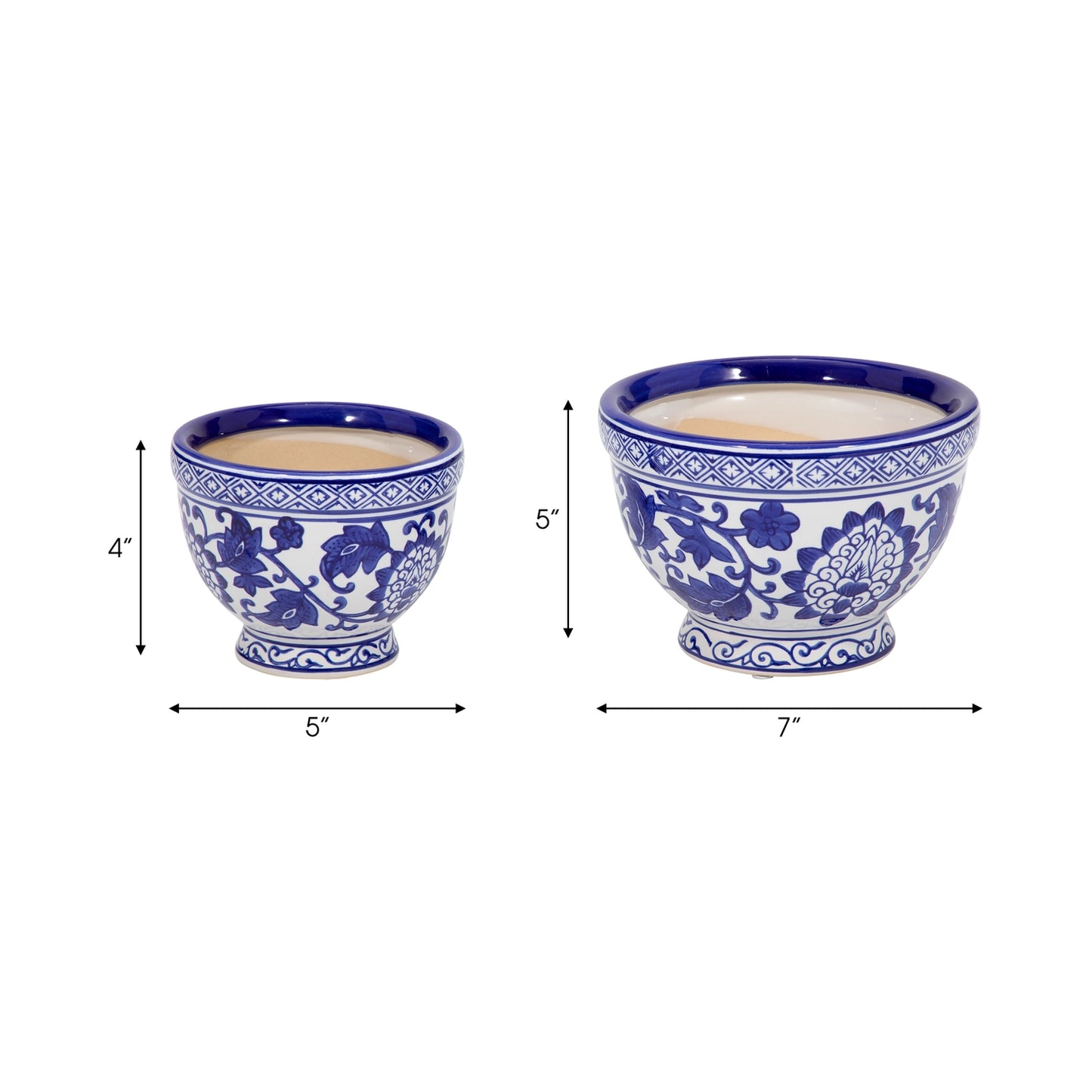 Blue Ceramic Chinoiserie Bowl Planters (2 Sizes)