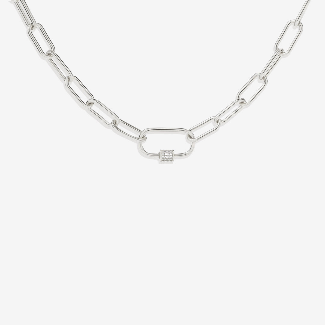 Link Chain Necklace w/ Pave Carabiner Clasp (2 Colors)