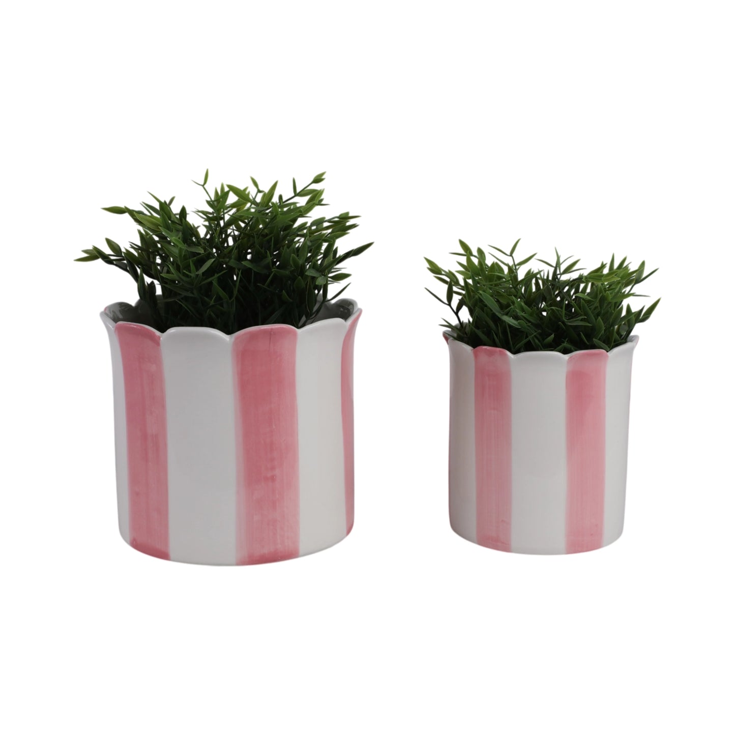 Pink & White Striped Planters w/ Scalloped Rim (2 Sizes)