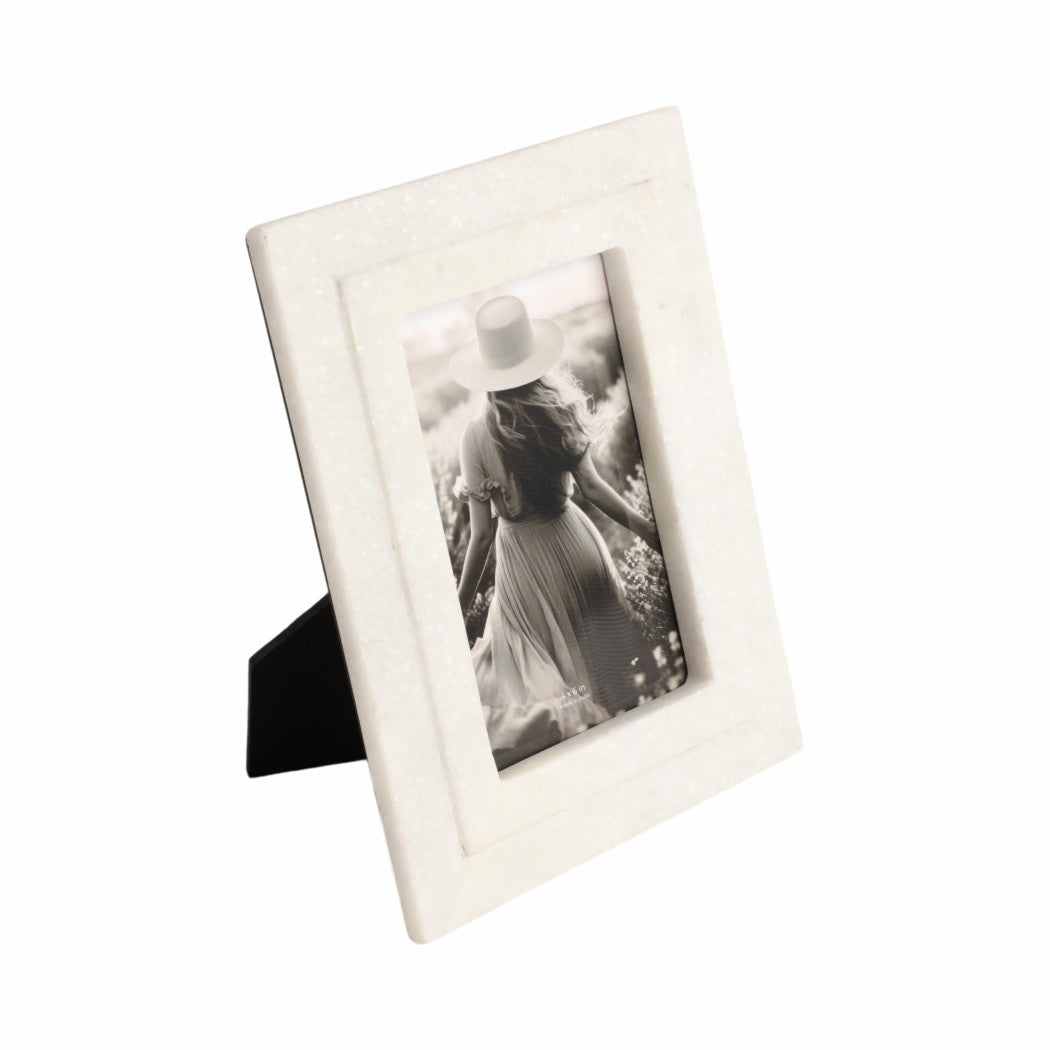 Modern White Marble Photo Frame w/ Beveled Edges