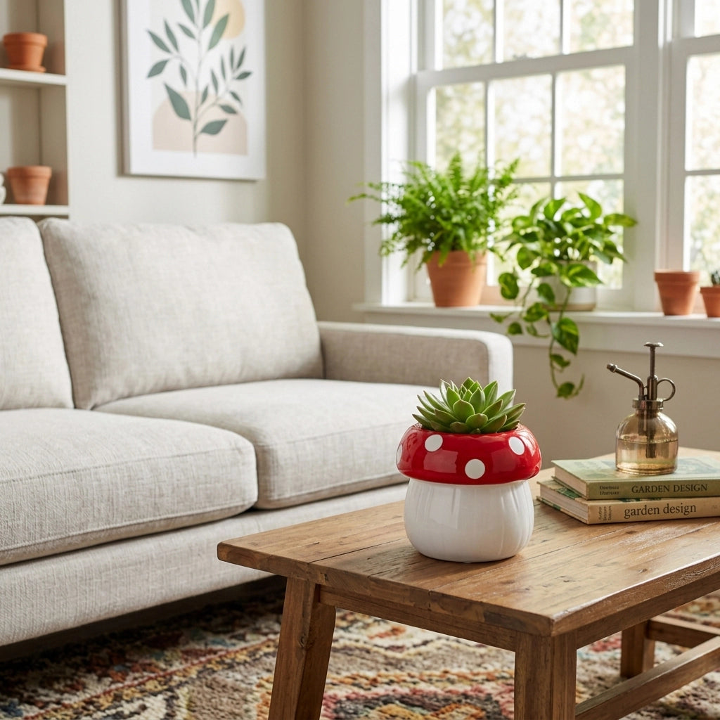Red & White Toadstool-Shaped Planter Pot