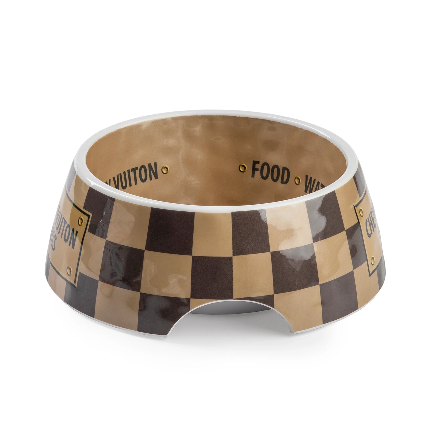 Tan Checker Chewy Vuiton Dog Bowl