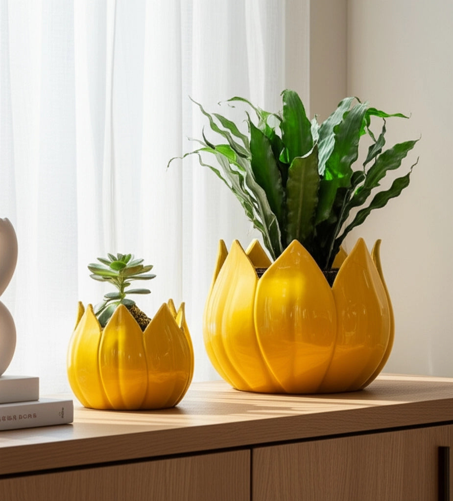 Yellow Petal Stoneware Planters (2 Sizes)