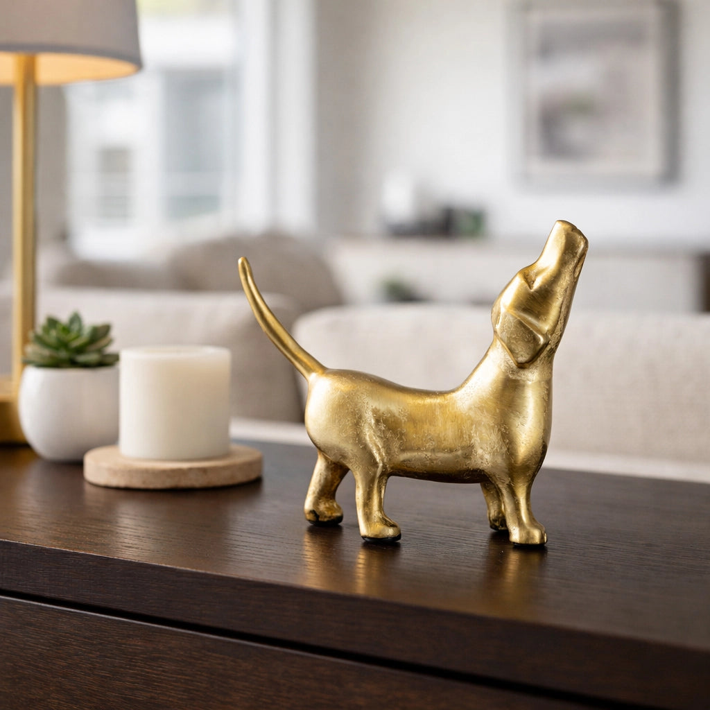 Modern Gold Howling Dog Figurine