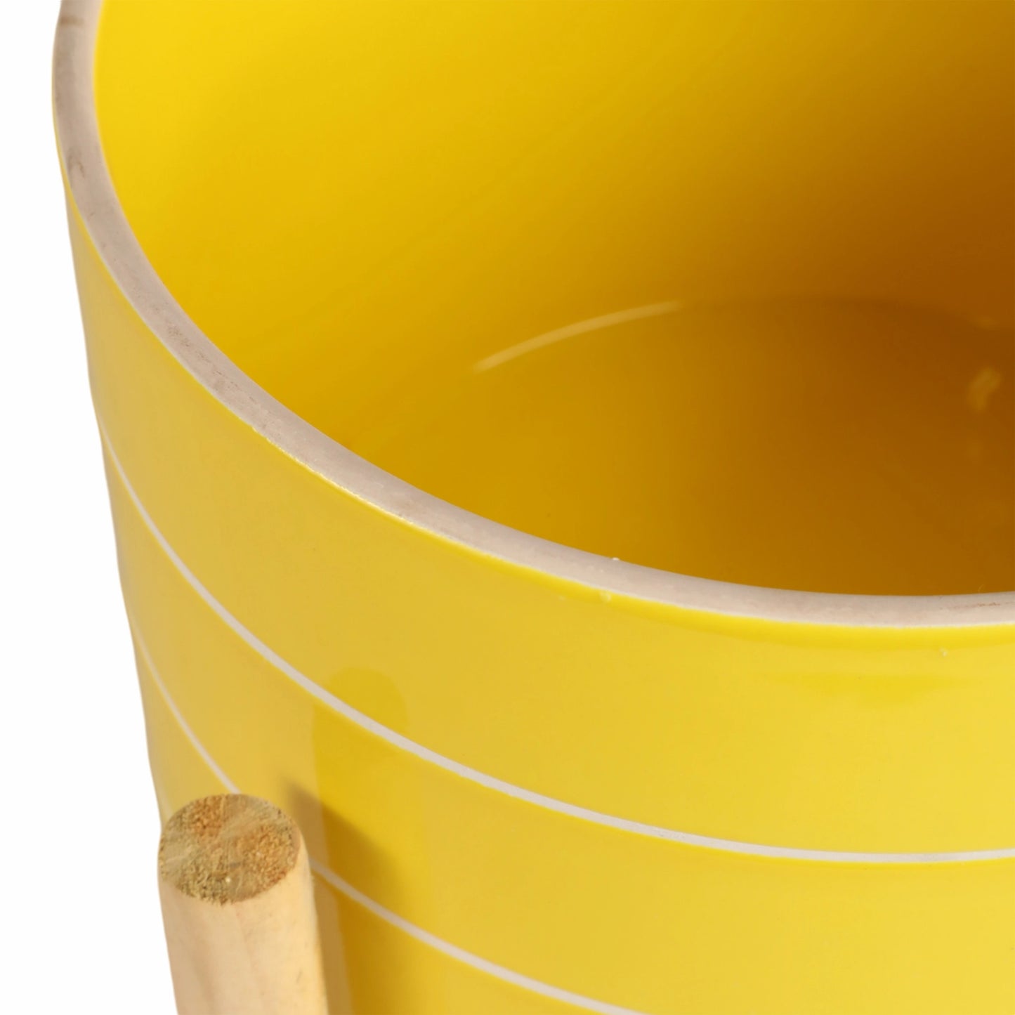 8" Yellow Striped Planter w/ Wooden Stand