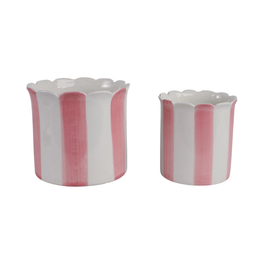 Pink & White Striped Planters w/ Scalloped Rim (2 Sizes)