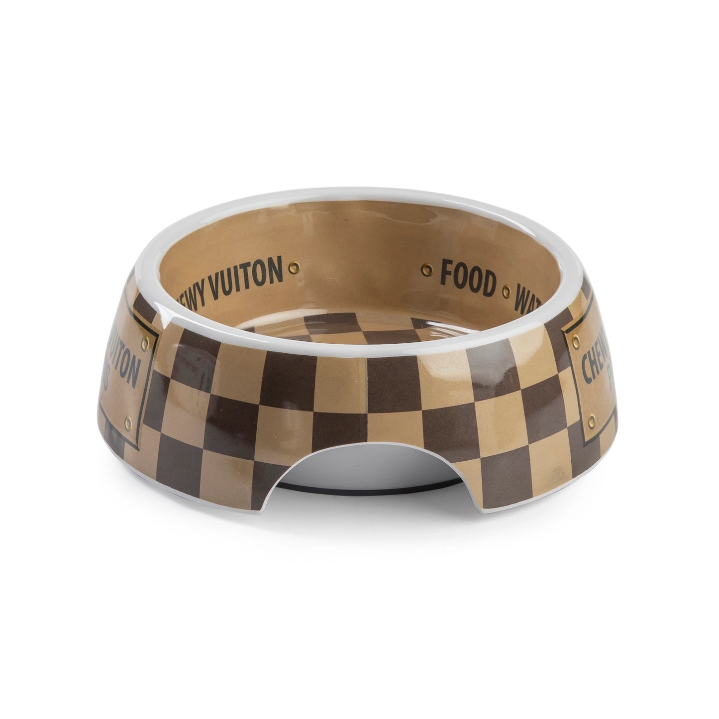 Tan Checker Chewy Vuiton Dog Bowl