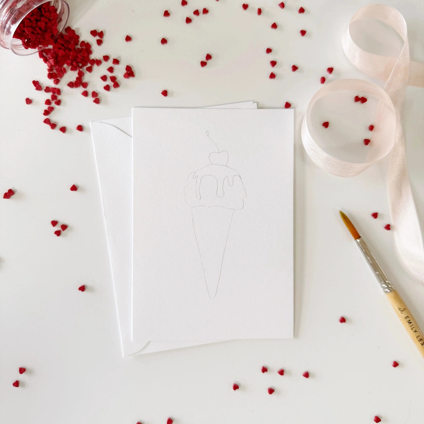 Sweet Treats Valentines Paintable Watercolor Notecard Set by Emily Lex Studio