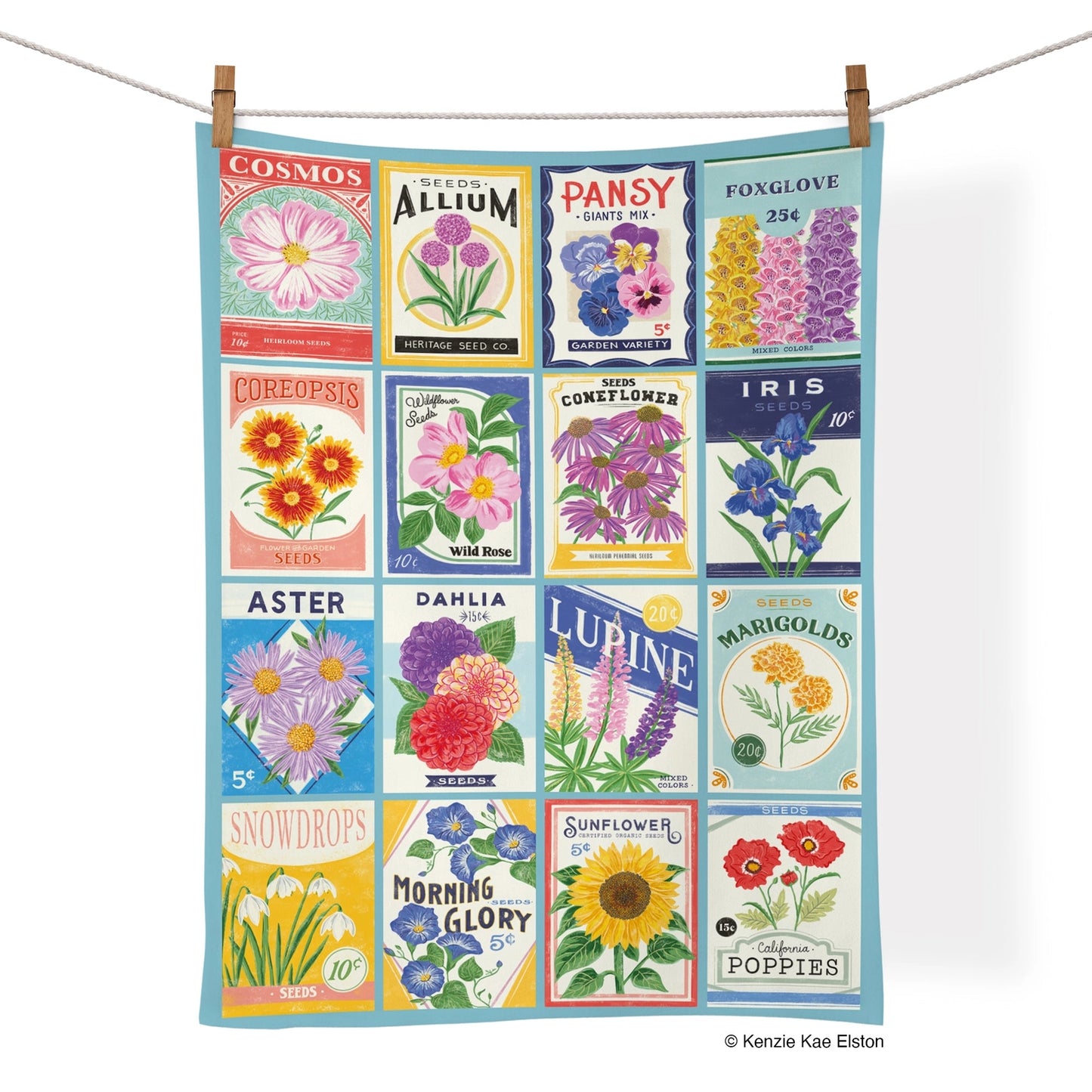 Flower Seed Packets Cotton Tea Towel