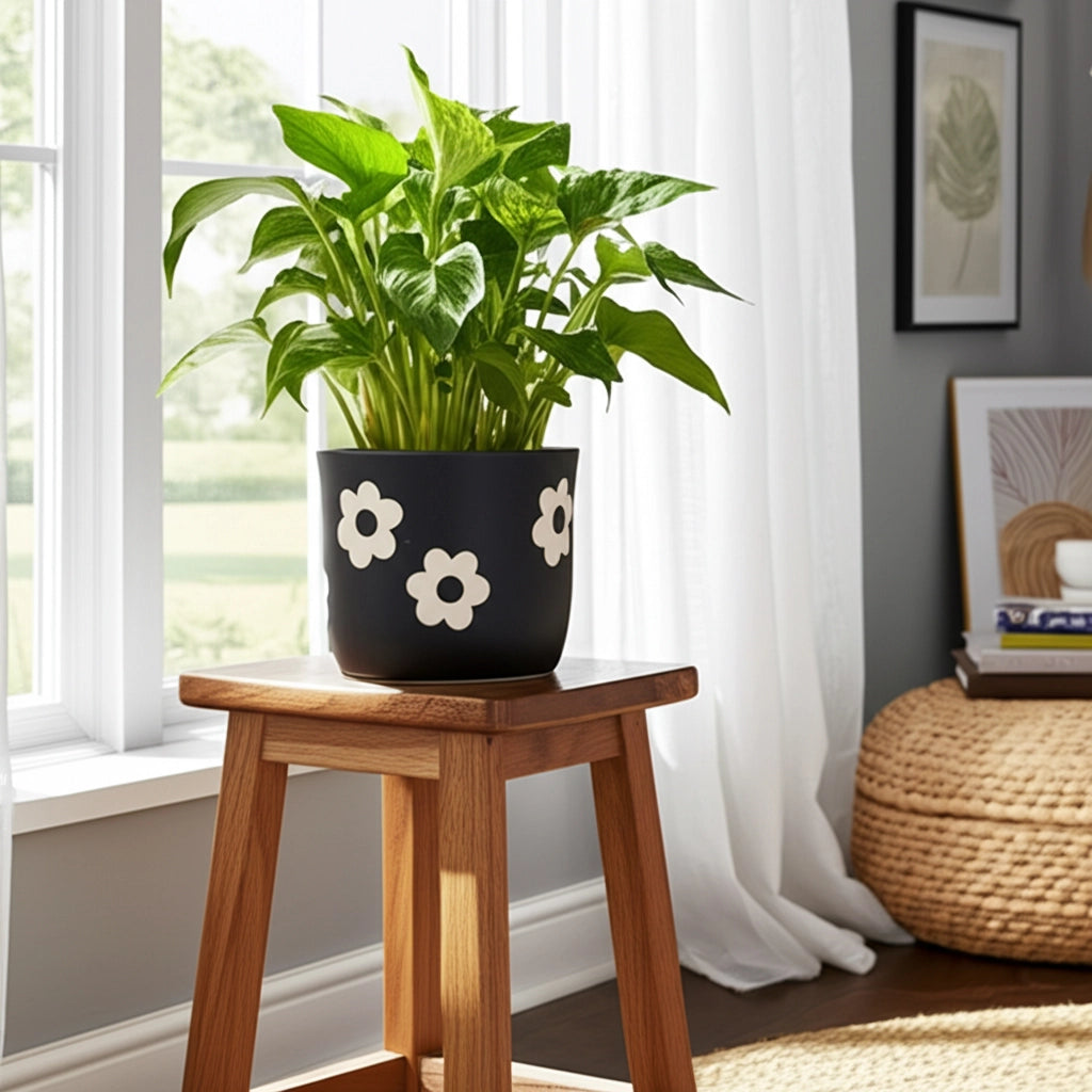 6" Black & White Flower Power Planter